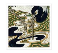 Artery8 Wall Art Print Bert Nienhuis I Bird Crane Columbines Painting Square Framed Picture 16X16 Inch in White | Size: W16" x H16" Artery8 White W16" x H16"