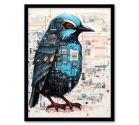 Artery8 Wall Art Print Bird Jay Futuristic Horse Robot Hybrid Secret Military Schematic Blue Complex Arcane Manuscript Gift For Him Man Cave Art Artery8 Black A4