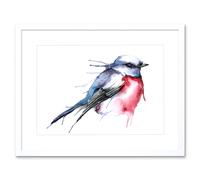Artery8 Wall Art Print Bird Robin Watercolour Artwork Framed 9X7 Inch in White | Size: W7" x H9" Artery8 White W7" x H9"