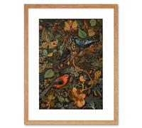 Artery8 Wall Art Print Birds & Butterflies on Autumnal Tree Folk Artwork Framed 9X7 Inch in Beige | Size: W7" x H9" Artery8 Beige W7" x H9"