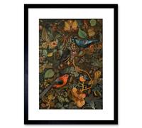 Artery8 Wall Art Print Birds & Butterflies on Autumnal Tree Folk Artwork Framed 9X7 Inch in Black | Size: W7" x H9" Artery8 Black W7" x H9"