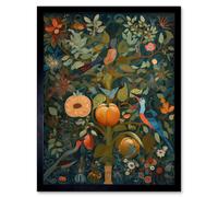 Artery8 Wall Art Print Birds on Blooming Peach Tree in Modern Folk Art Framed in Black | Size: W12" x H16" Artery8 Black W12" x H16"