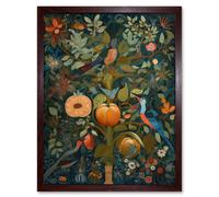 Artery8 Wall Art Print Birds on Blooming Peach Tree in Modern Folk Art Framed in Brown | Size: W12" x H16" Artery8 Brown W12" x H16"