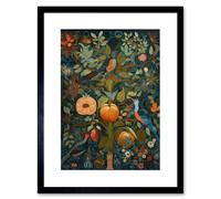 Artery8 Wall Art Print Birds on Blooming Peach Tree in Modern Folk Artwork Framed 9X7 Inch in Black | Size: W7" x H9" Artery8 Black W7" x H9"