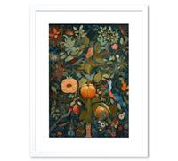 Artery8 Wall Art Print Birds on Blooming Peach Tree in Modern Folk Artwork Framed 9X7 Inch in White | Size: W7" x H9" Artery8 White W7" x H9"