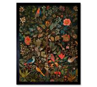 Artery8 Wall Art Print Birds on Blooming Trees in Spring Modern Folk Art Framed in Black | Size: W12" x H16" Artery8 Black W12" x H16"
