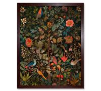 Artery8 Wall Art Print Birds on Blooming Trees in Spring Modern Folk Art Framed in Brown | Size: W12" x H16" Artery8 Brown W12" x H16"