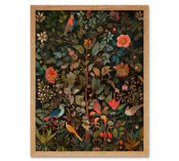 Artery8 Wall Art Print Birds on Blooming Trees in Spring Modern Folk Art Framed in Light Oak | Size: W12" x H16" Artery8 Light Oak W12" x H16"