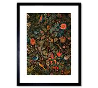 Artery8 Wall Art Print Birds On Blooming Trees In Spring Modern Folk Artwork Framed 9X7 Inch