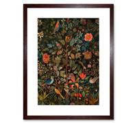 Artery8 Wall Art Print Birds on Blooming Trees in Spring Modern Folk Artwork Framed 9X7 Inch in Brown | Size: W7" x H9" Artery8 Brown W7" x H9"