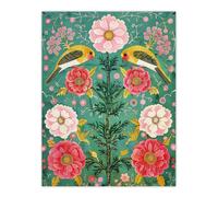 Artery8 Birds on Flower Vintage Green Pink Floral Pattern For Living Room Extra Large XL Wall Art Poster Print