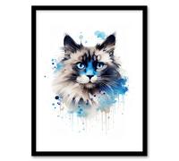 Artery8 Wall Art Print Birman Cat Lovers Gift Watercolour Pet Portrait Painting Artwork Art Framed | Size: W12" x H16" Artery8 Multicolor W12" x H16"
