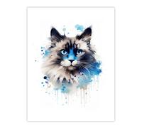 Artery8 Wall Art Print Birman Cat Lovers Gift Watercolour Pet Portrait Painting Artwork Poster | Size: W12" x H16" Artery8 Multicolor W12" x H16"