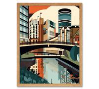 Wall Art Print Birmingham City Centre Canal Geometric Cityscape Art Framed Artery8 Light Oak W12 inch x H16 inch