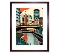 Artery8 Wall Art Print Birmingham City Centre Canal Geometric Cityscape Artwork Framed 9X7 Inch in Brown | Size: W7" x H9" Artery8 Brown W7" x H9"