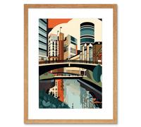 Artery8 Wall Art Print Birmingham City Centre Canal Geometric Cityscape Artwork Framed 9X7 Inch in Beige | Size: W7" x H9" Artery8 Beige W7" x H9"
