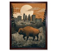 Artery8 Wall Art Print Bison in Forest by Urban Cityscape Modern Landscape Art Framed in Brown | Size: W12" x H16" Artery8 Brown W12" x H16"