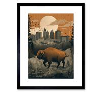 Artery8 Wall Art Print Bison In Forest By Urban Cityscape Modern Landscape Artwork Framed 9X7 Inch