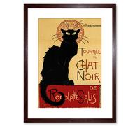 Wall Art Print Black Cat Chat Noir Rodolphe Salis Paris Artwork Framed 9X7 Inch Artery8 Brown W7 inch x H9 inch