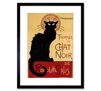 Artery8 Wall Art Print Black Cat Chat Noir Rodolphe Salis Paris Artwork Framed 9X7 Inch | Size: W7" x H9" Artery8 Black W7" x H9"
