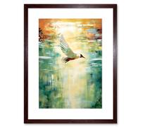 Artery8 Wall Art Print Black Headed Gull Flying Over a Calm Sea at Sunset Artwork Framed 9X7 Inch in Brown | Size: W7" x H9" Artery8 Brown W7" x H9"