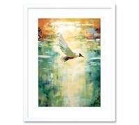 Artery8 Wall Art Print Black Headed Gull Flying Over a Calm Sea at Sunset Artwork Framed 9X7 Inch in White | Size: W7" x H9" Artery8 White W7" x H9"