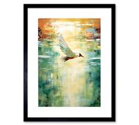 Artery8 Wall Art Print Black Headed Gull Flying Over a Calm Sea at Sunset Artwork Framed 9X7 Inch | Size: W7" x H9" Artery8 Black W7" x H9"