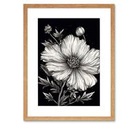 Artery8 Wall Art Print Black & White Cosmos Flower & Starry Night Sky Artwork Framed 9X7 Inch in Beige | Size: W7" x H9" Artery8 Beige W7" x H9"