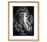 Artery8 Wall Art Print Black & White Ganesh Hindu Art Black Framed 9x7 inch in Beige | Size: W7" x H9" Artery8 Beige W7" x H9"