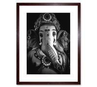 Artery8 Wall Art Print Black & White Ganesh Hindu Art Black Framed 9x7 inch in Brown | Size: W7" x H9" Artery8 Brown W7" x H9"