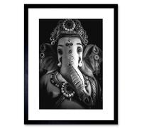 Artery8 Wall Art Print Black & White Ganesh Hindu Art Black Framed 9x7 inch | Size: W7" x H9" Artery8 Black W7" x H9"