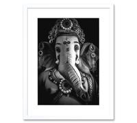Artery8 Wall Art Print Black & White Ganesh Hindu Art Black Framed 9x7 inch | Size: W7" x H9" Artery8 White W7" x H9"