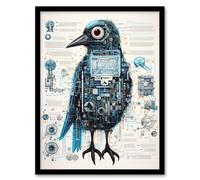 Wall Art Print Blackbird Robot Hybrid Secret Military Schematic Blue Futuristic Complex Arcane Manuscript Gift For Him Man Cave Art Framed Artery8 Black A4