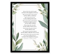 Artery8 Wall Art Print Blessed Beatitudes Sermon of the Mount Matthew Gospel Green Framed Art | Size: A4 Artery8 Green A4