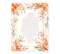 Artery8 Wall Art Print Blessed Beatitudes Sermon of the Mount Matthew Gospel Orange Art Poster | Size: W18" x H24" Artery8 Orange W18" x H24"
