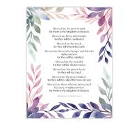 Artery8 Wall Art Print Blessed Beatitudes Sermon of the Mount Matthew Gospel Violet Art Poster in Purple | Size: W12" x H16" Artery8 Purple W12" x H16"