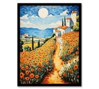 Artery8 Wall Art Print Blooming French Countryside Fields by the Sea Framed Art Picture | Size: W12" x H16" Artery8 Multicolor W12" x H16"