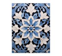 Artery8 Wall Art Print Blue Arabesque Flower Design Ornate Symmetrical Floral Pattern Poster | Size: W18" x H24" Artery8 Blue W18" x H24"