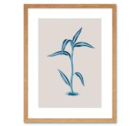 Artery8 Wall Art Print Blue & Beige Long Leaves Art Black Framed 9x7 inch | Size: W7" x H9" Artery8 Beige W7" x H9"