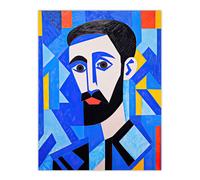 Artery8 Wall Art Print Blue Man Vibrant Abstract Oil Painting Young Male with Beard Cubist Portrait Poster | Size: W12" x H16" Artery8 Blue W12" x H16"