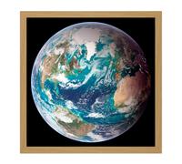 Artery8 Wall Art Print Blue Marble Earth Western Hemisphere Photograph Square Framed Picture 16X16 Inch in Light Oak | Size: W16" x H16" Artery8 Light Oak W16" x H16"
