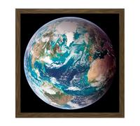 Artery8 Wall Art Print Blue Marble Earth Western Hemisphere Photograph Square Framed Picture 16X16 Inch in Brown | Size: W16" x H16" Artery8 Brown W16" x H16"