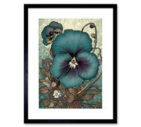 Artery8 Wall Art Print Blue & Purple Pansy Flower & Floral Patterns Artwork Framed 9X7 Inch in Black | Size: W7" x H9" Artery8 Black W7" x H9"