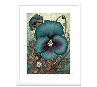 Artery8 Wall Art Print Blue & Purple Pansy Flower & Floral Patterns Artwork Framed 9X7 Inch in White | Size: W7" x H9" Artery8 White W7" x H9"