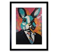 Artery8 Wall Art Print Blue Rabbit with Cigar & Suit Modern Pop Artwork Framed 9X7 Inch in Black | Size: W7" x H9" Artery8 Black W7" x H9"