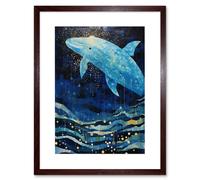 Artery8 Wall Art Print Blue Whale Breach in Winter Waters Moonlit Seascape Waves Artwork Framed 9X7 Inch in Brown | Size: W7" x H9" Artery8 Brown W7" x H9"