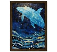 Wall Art Print Blue Whale Breach in Winter Waters Moonlit Seascape Waves Artwork Framed A4 Artery8 Brown A4