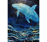 Wall Art Print Blue Whale Breach in Winter Waters Moonlit Seascape Waves Poster Artery8 Blue W24 inch x H32 inch