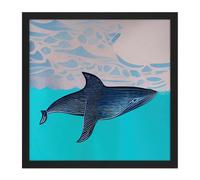 Artery8 Wall Art Print Blue Whale Peaceful Ocean Watercolour Pattern Sky Square Framed Picture 16X16 Inch in Black | Size: W16" x H16" Artery8 Black W16" x H16"