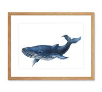 Artery8 Wall Art Print Blue Whale Watercolour Art Framed 9x7 inch in Beige | Size: W7" x H9" Artery8 Beige W7" x H9"
